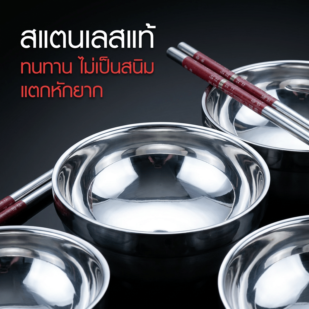 ชุดถ้วยข้าว+ตะเกียบLOVE SET SONAR สแตนเลสอย่างดี 4 ชุด_3
